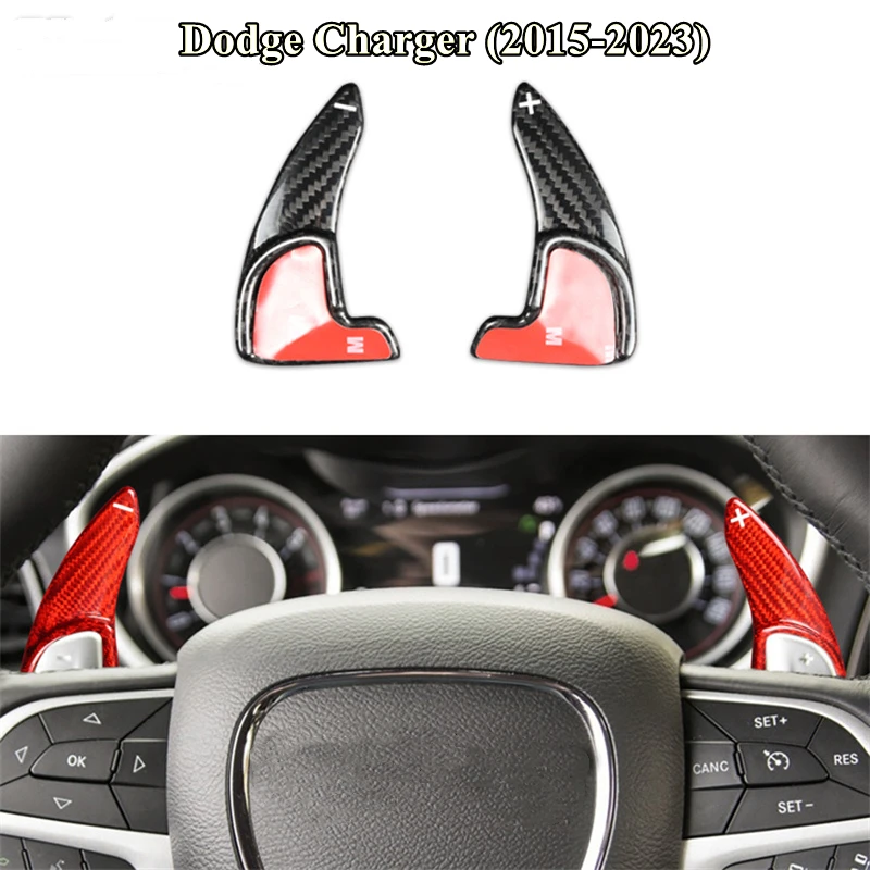 Genuine Carbon Steering Wheel Shift Paddle Extended Shifter Trim For Dodge Charger 2015 2016 2017 2018 2019 2020 2021 2022