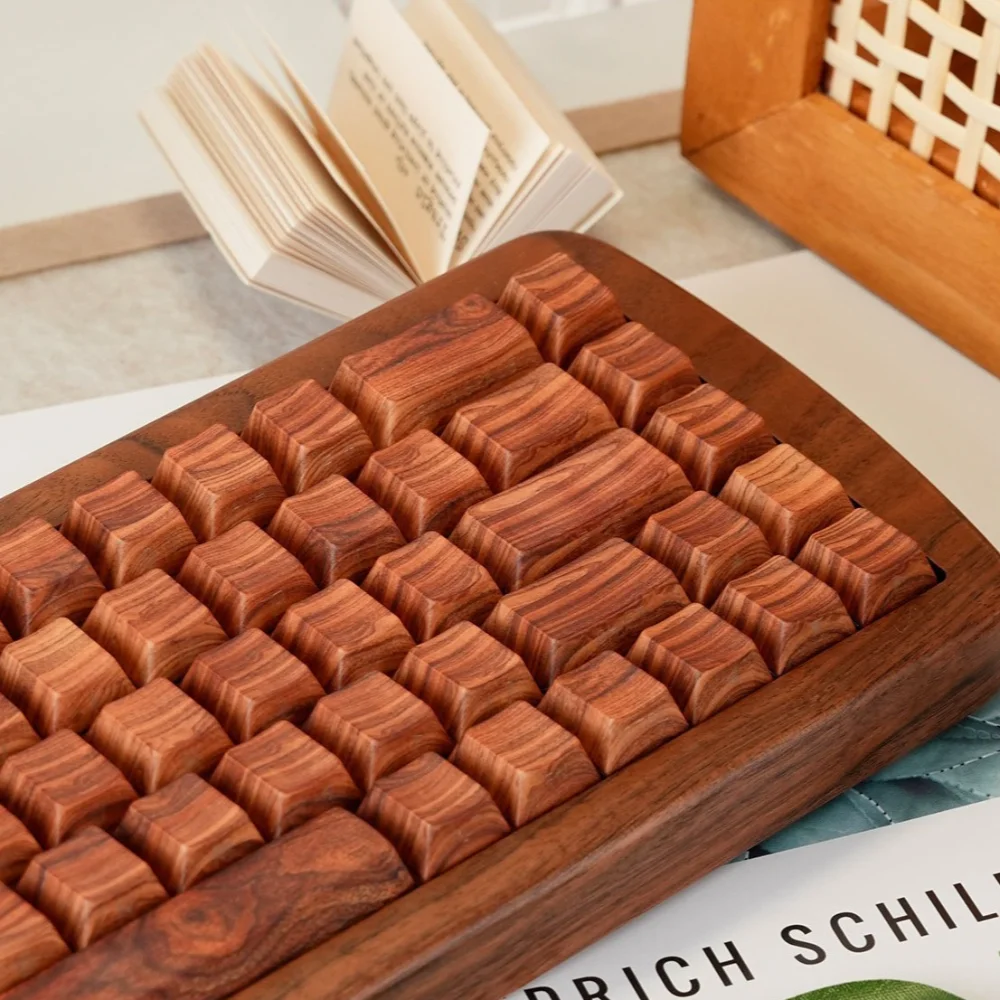 Wood Grain Keycap PBT 130 Key Side Engraved Translucent Keyboard Keychain Compatible with 60/64/84/98/108 Mechanical Keyboards