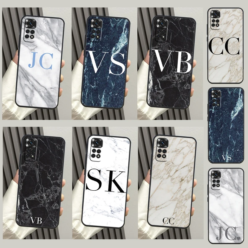 MONOGRAM PERSONALISED MARBLE INITIALS Case For Xiaomi Redmi Note 10 11 12 Pro 8 9 Note 11S 10S Redmi 12C 9C 10A 10C Cover Shell