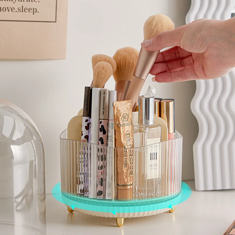 Rotating Cosmetic Brush Storage Bucket Dustproof And Moisture-proof  Pen Holder Grid Pen Bucket Shelf Split Design Storage Box