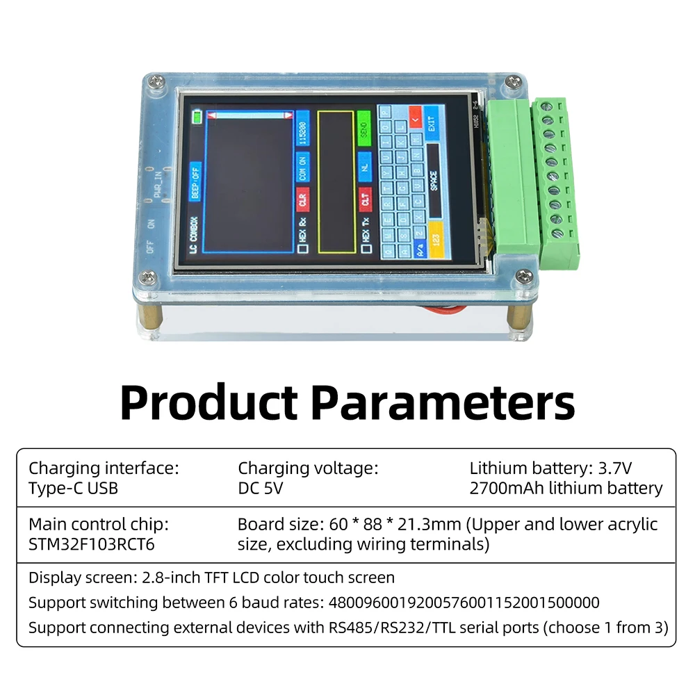 Handgehaltener serieller Debugger mit STM32-Tool, tragbare Datenübertragung RS485 RS232 TTL, 2,8-Zoll-TFT-Touchscreen für Elektronik – Detail 8