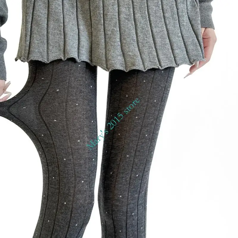 

E15F Хлопковые термонепрозрачные леггинсы с эластичной резинкой на талии в горошек, колготки в рубчик, свитер, колготки для в