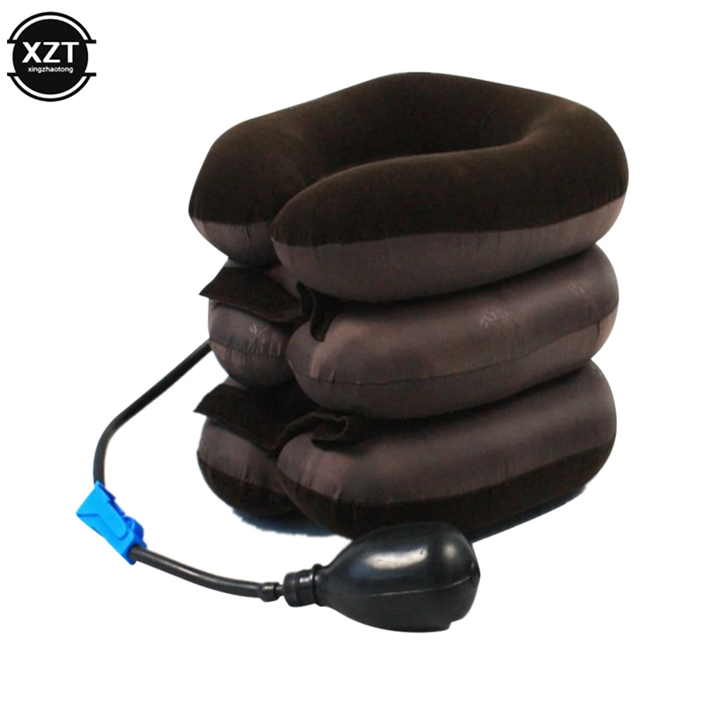 Dispositivo de tracción Cervical inflable de 3/4 capas, almohada de cuello suave para aliviar el dolor y el estrés, soporte de estiramiento de la postura del cuello