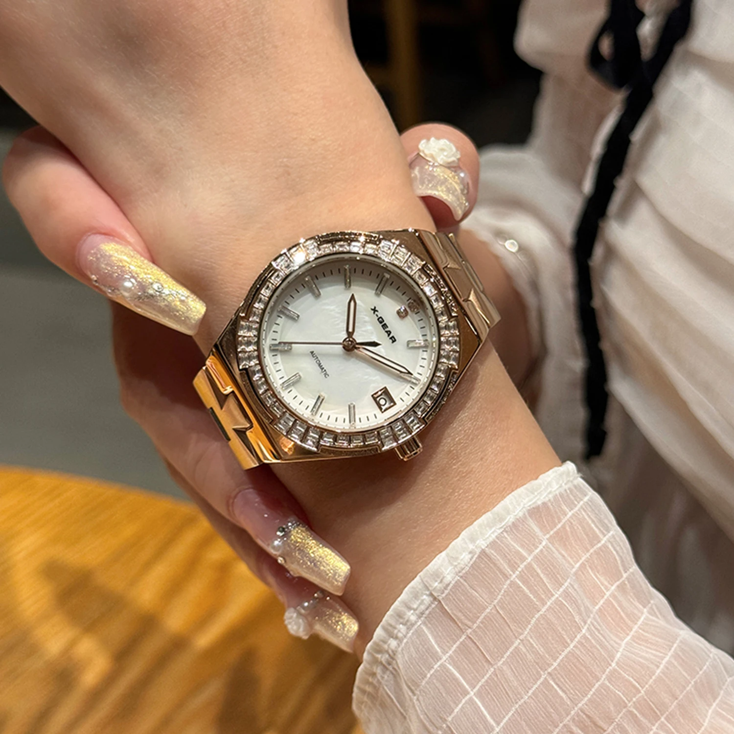 

X-GEAR новые классические женские часы со стальным ремнем, полностью автоматические механические часы, ночник, женская мода для поездок на работу Tempe