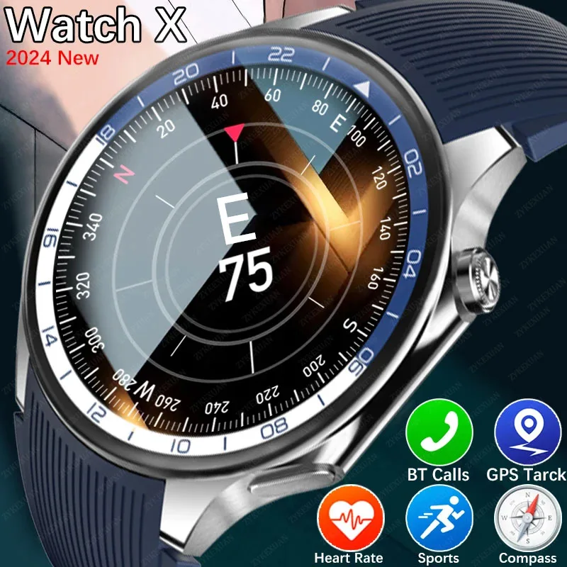 

New Watch X Smart Watch Man's AMOLED 466*466 HD Screen BT Call Men Watch Compass GPS NFC Heart rate Smartwatch 2024 New For OPPO