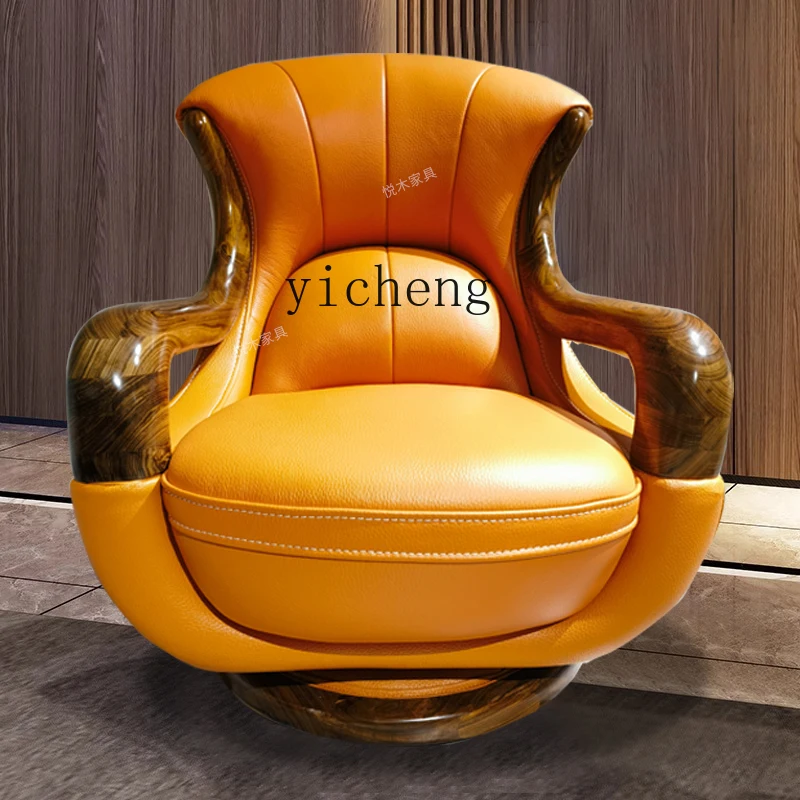 

FY1 Ebony Wood Genuine Leather Sofa Lazy Leisure Chair Solid Wood High Backrest Balcony Sofa Chair