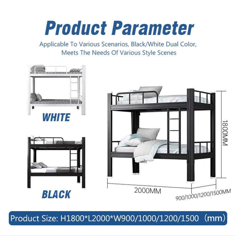 Heavy Duty Powder Coated Steel Bunk Bed With Ladder Guardrails, Space Saving Metal Frame For Dormitory Hostel School Apartment