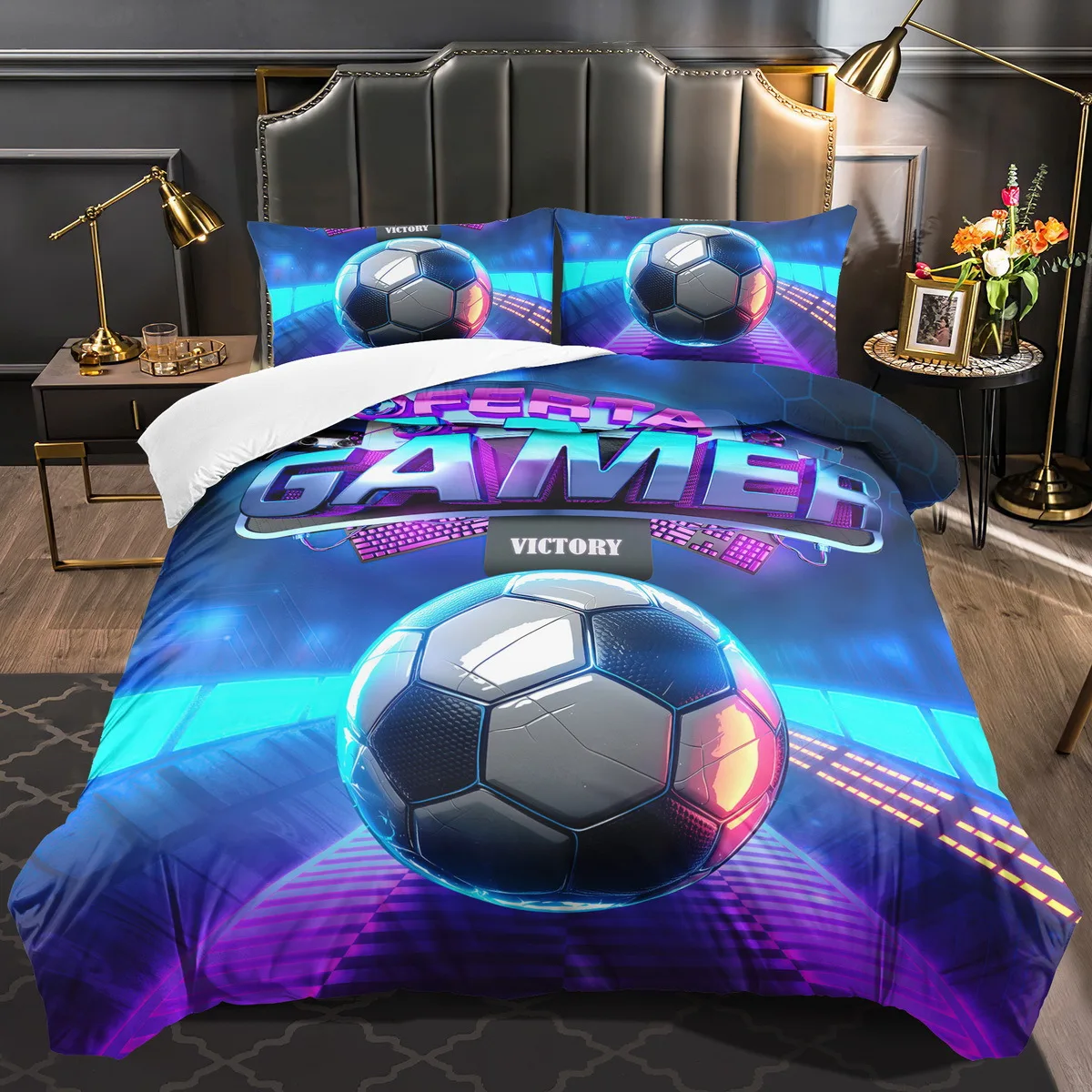 

Soccer Game Theme Duvet Cover Set - 2/3pcs, Soft Comfortable Breathable, Sci-Fi Print Bedding Set, Game Pattern Duvet Cover Set