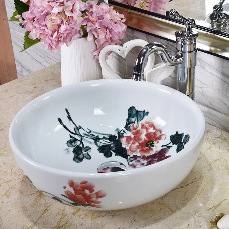 

Europe style flower shape sink Jingdezhen Art Counter Top ceramic lavabo sink Bathroom sink hand painted porcelain basins