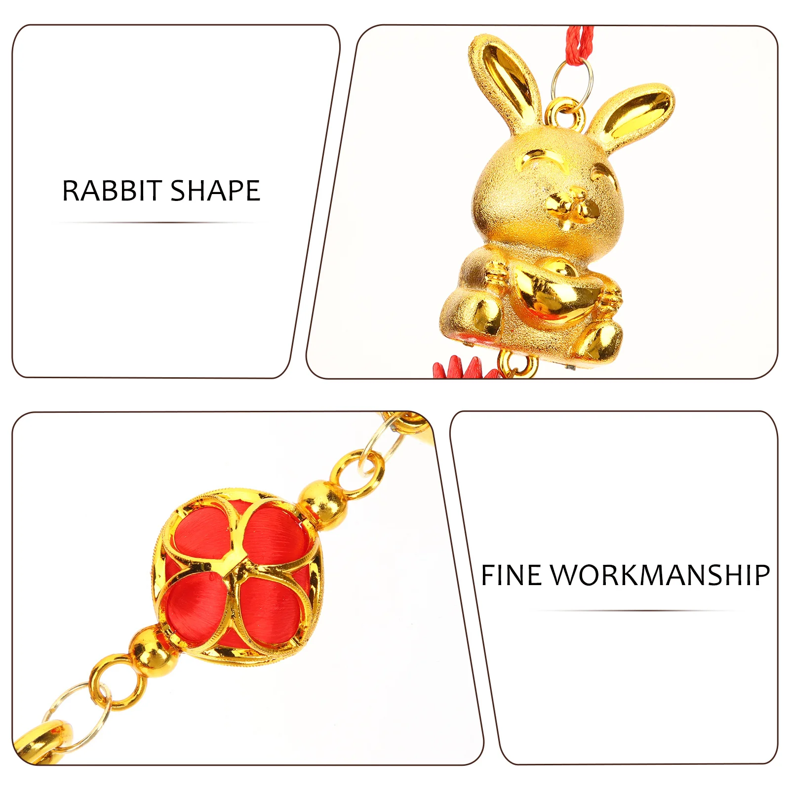 

4Pcs Little Golden Rabbit Ornaments Chinese New Year Hanging Decorations Festive Lunar Party Supplies for Home Wall Door