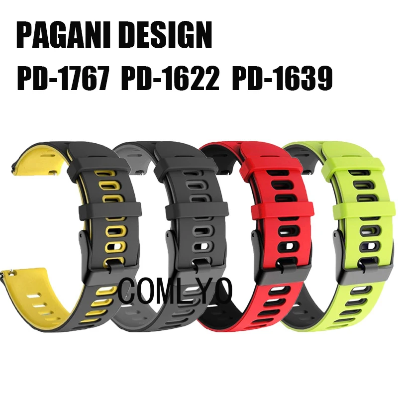 For PAGANI DESIGN PD-1639 PD-1622 PD-1767 Strap Watch Wristband Women men Bracelet Silicone Band 20MM 22MM