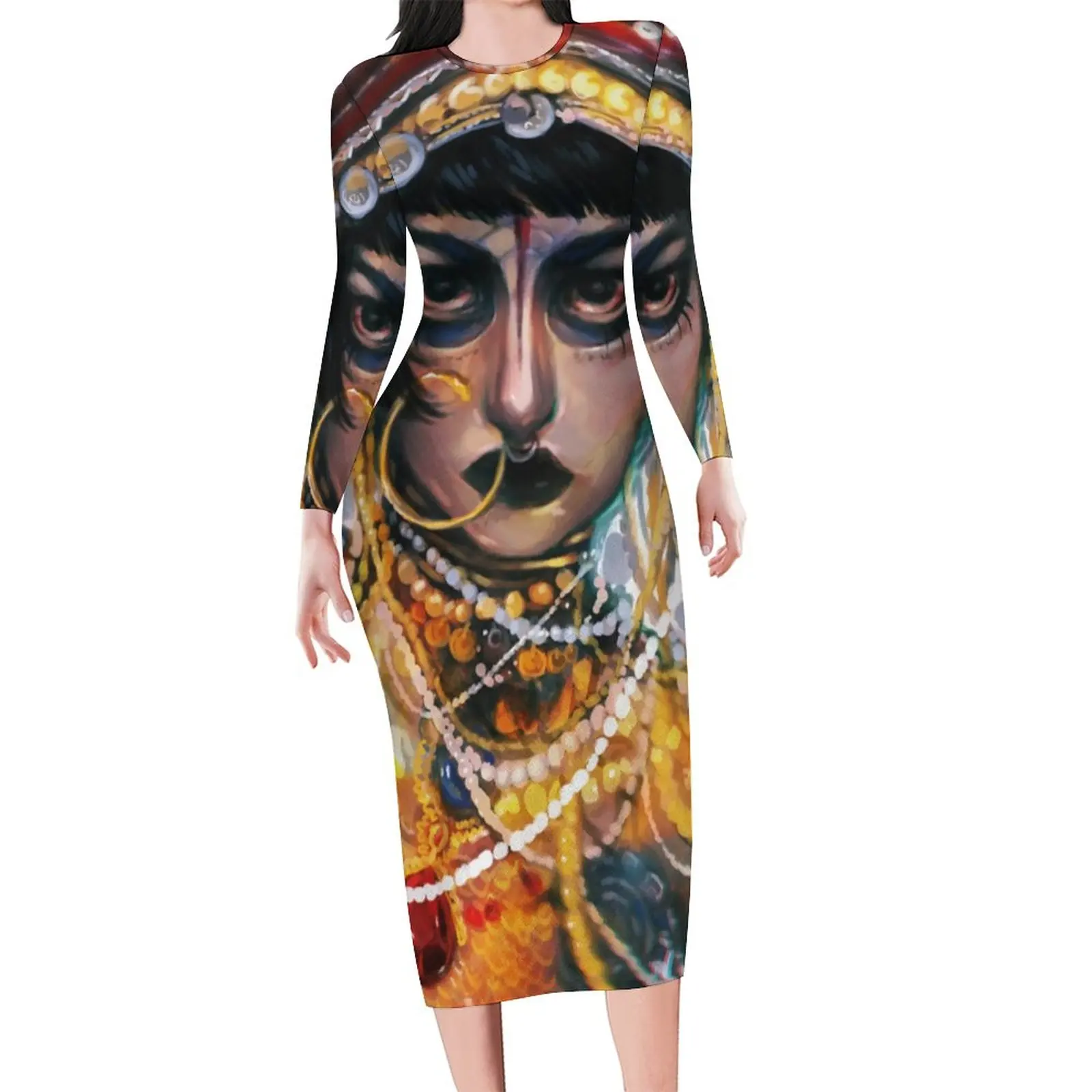 Jibaro Oil Painting Bodycon Dress Holiday Love Death Robots Cute Dresses Ladies Long Sleeve Graphic Street Fashion Dress