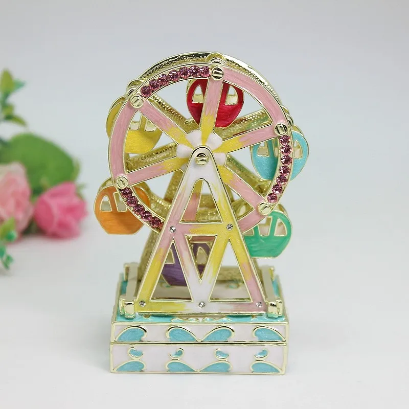 

SHINNNYGIFTS Handmade Enamel Trinket Box Colorful Ferris Wheel Trinket Box Decorated with Shiny Austria Crystals