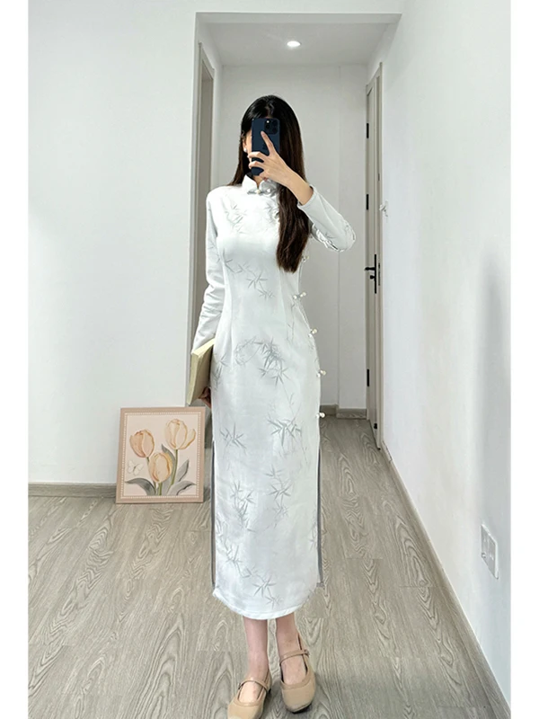 改良版-シングルレイヤー-バンブー-ドクター・エレ-クラシック-スリ-ロングスリット-デイリーウェア-暖かさ保証-ポリエステル生地-ロングスリーブ