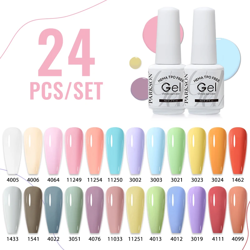 

Parkson 24pcs Gel Nail Polish Set HEMA FREE TPO FREE Semi Permanent Soak Off UV Gel Varnish Nail Art Decoration Nail Supplies
