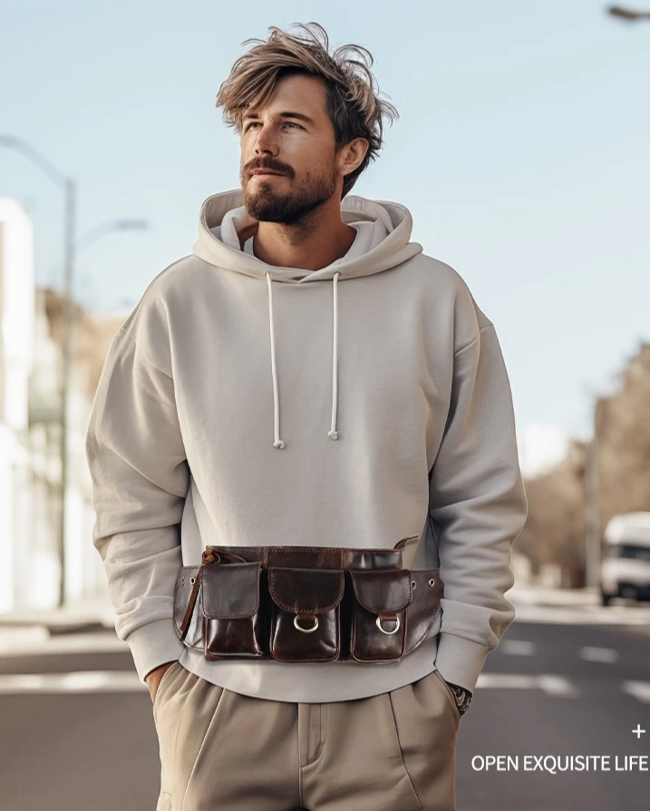 

Мужская сумка через плечо большой вместимости с несколькими карманами, мужская поясная сумка из натуральной кожи в стиле ретро из воловьей кожи для мобильного телефона