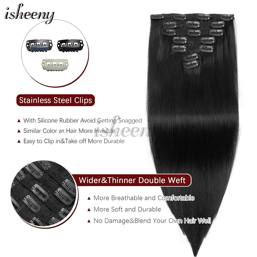 Isheeny كليب في الشعر البشري ملحقات طبيعية 12-24 بوصة آلة ريمي كليب الشعر كامل الرأس 7 قطعة/المجموعة سهلة لارتداء للمرأة #2