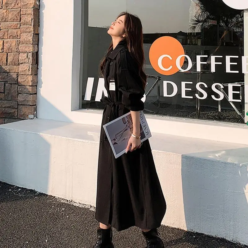 Korean Fashion Lace-up Trench Women Vintage Autumn Y2k College High Street Long Coats Sweet Temperament Chic Students Leisure
