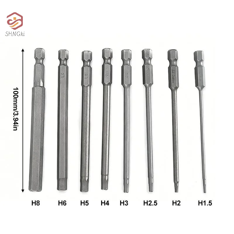 

8PCS Hexagonal Screwdriver Head Set 100mm Long S2 Alloy Steel Magnetic Bit Power Tool Accessory H1.5-H8