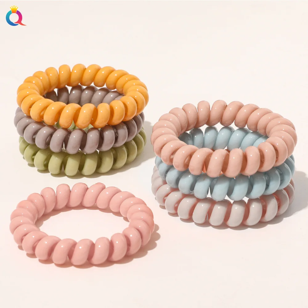 High Elasticity Telephone Coil Hairbands Women Spiral Hair Ties Girls Hair Rings Rope Solid Color Hair Accessories Gum Scrunchy