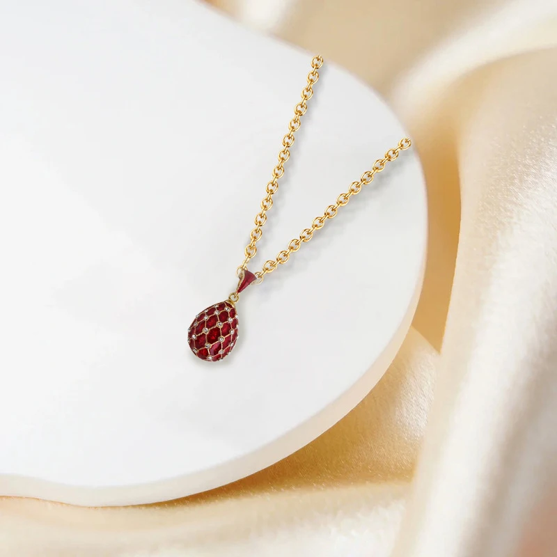 YAFFIL Enamel HandMade Necklace For Women Brass Egg Pendant Charm Crystal Rhinestone Necklace High Quality Pendants Gift  2024