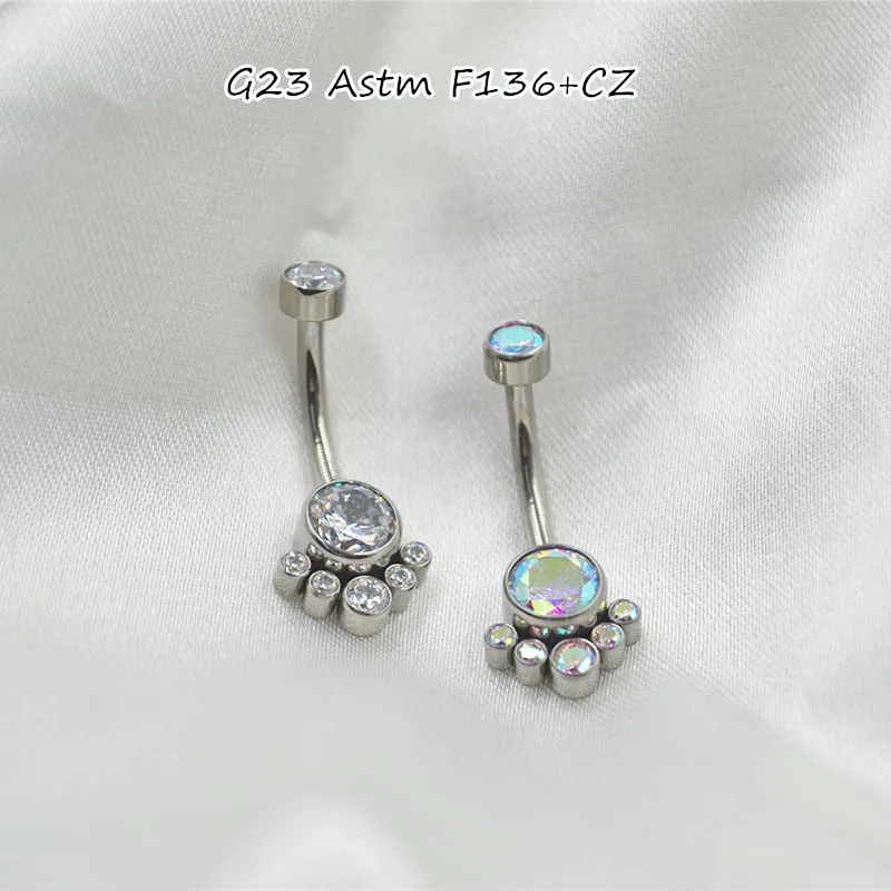 10PCS Body Jewelry-G23 Titanium Clear/AB CZ Smart Navel Button Body Piercing 14Gx10x4/6mm Curve Barbells Belly Rings