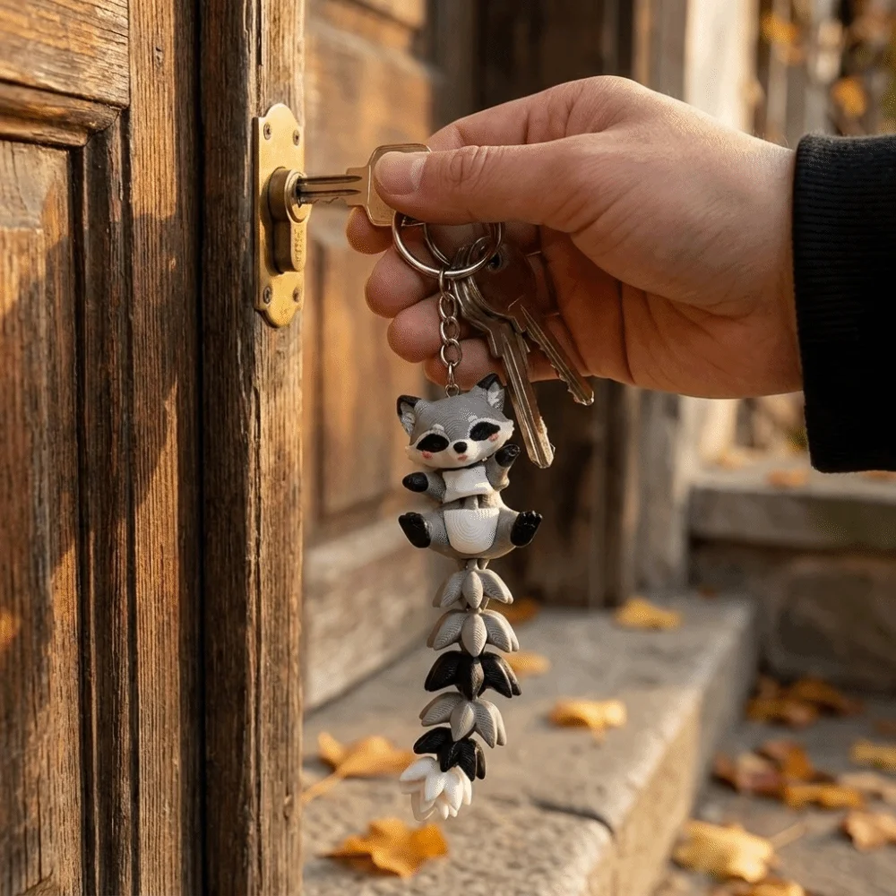 Movable Joint 3D Printed Key Chain Plastic Fantasy Style Raccoon Key Chain Decorative Articulated Animal Ornament Car Decoration