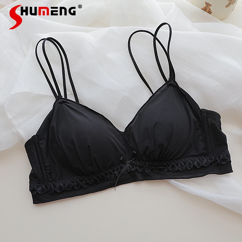 النمط الفرنسي كوب رقيقة فتاة الملابس الداخلية الإناث اللاسلكية الصغيرة الصدر جمع مجموعات موجز المرأة اليابانية الحلو الصدرية مجموعة #6