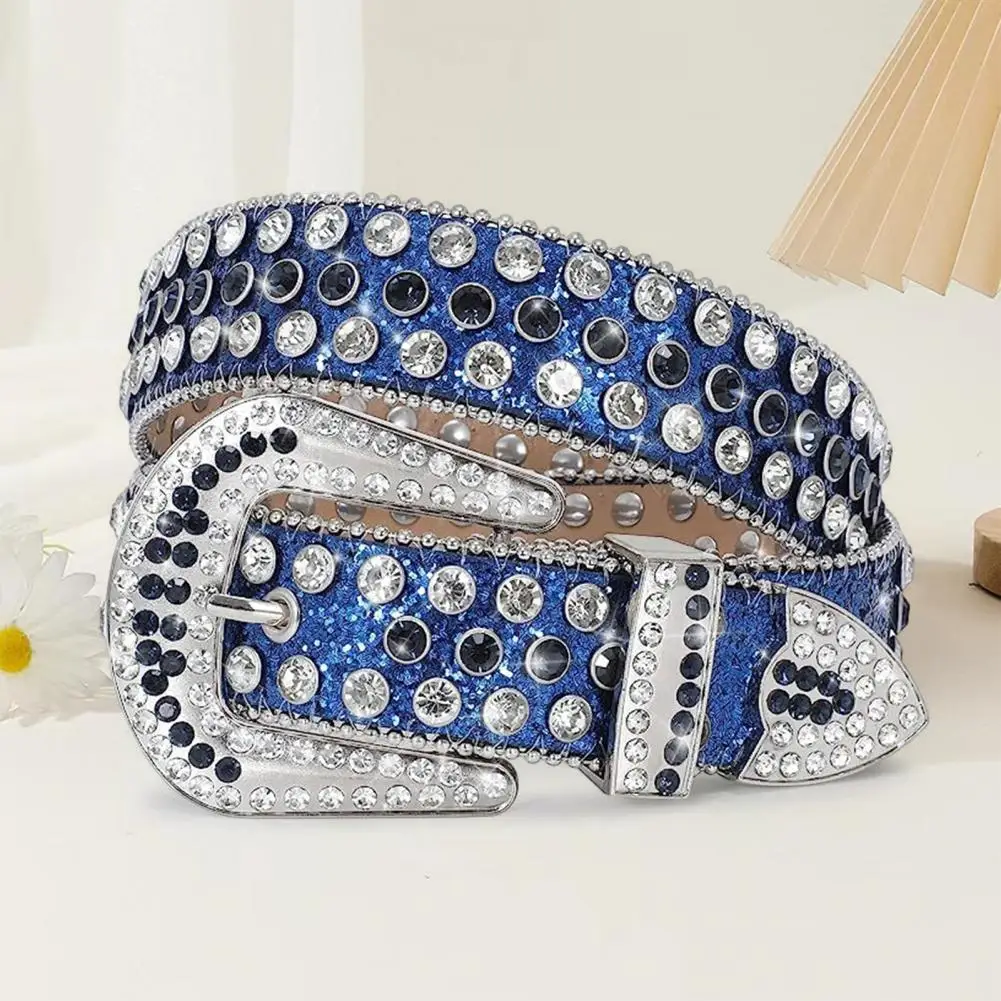 

Women Studded Belt Stylish Rivet Rhinestone Faux Leather Belt for Women with Adjustable Length Pin Buckle Hop Style Belt for Men