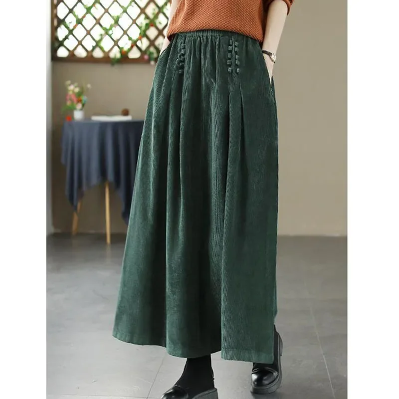 Smvp-تنورة قصيرة للنساء ، فضفاضة عالية الخصر ، تنورة طويلة ، ملابس الشارع الأنيقة ، تنورات نسائية على شكل خط ، الخريف ، الشتاء ،