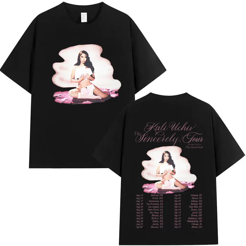 

Модная футболка с двусторонним принтом KALI UCHIS для мужчин и женщин, повседневная хлопковая футболка, свободные футболки, футболка большого размера, уличная одежда