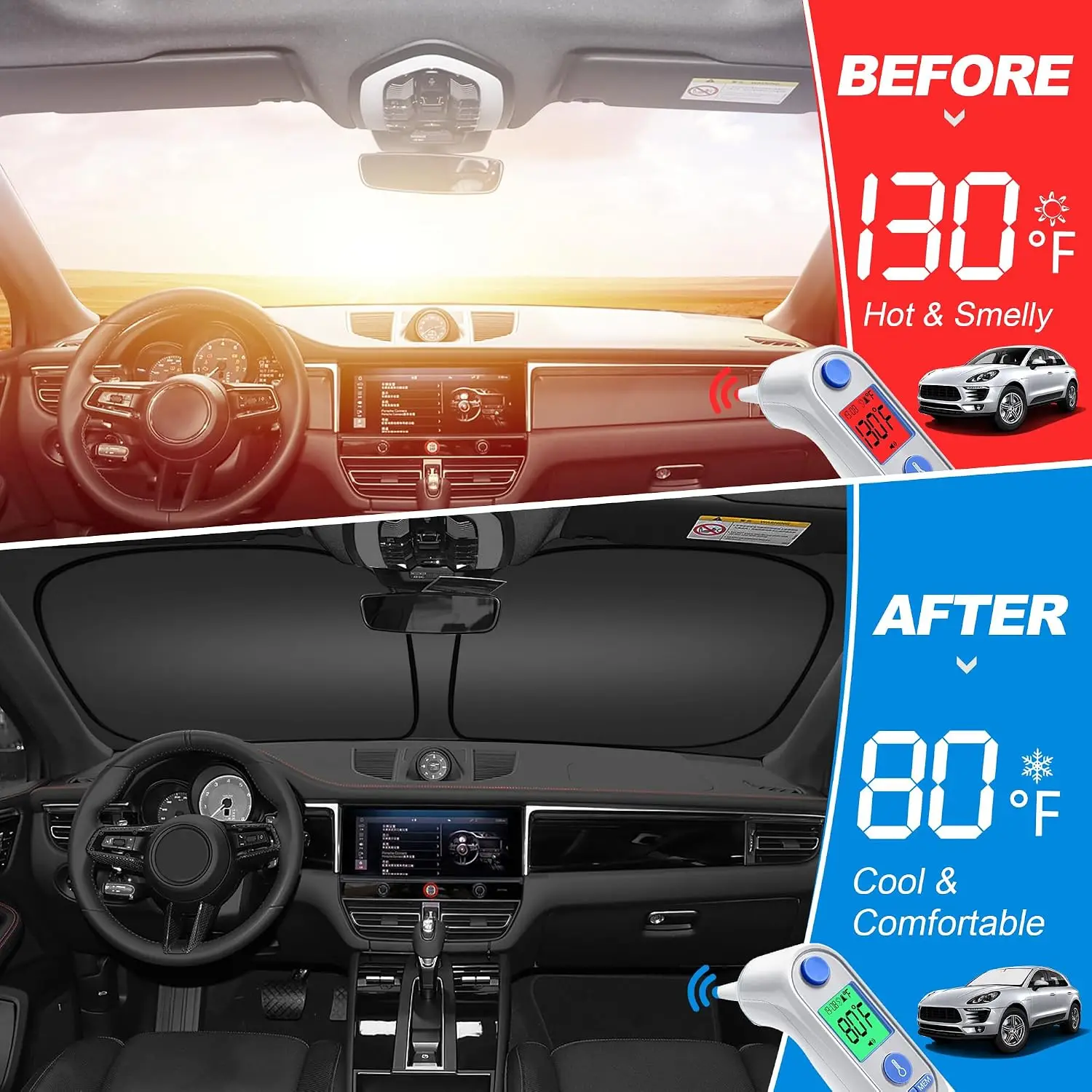 Foldable Sun Shade for 1996-2025 Chevy Express Cargo Van, Block UV Rays & Heat, Pack of 3