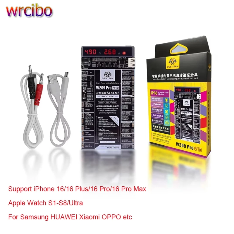 

Плата активации аккумулятора W209 Pro V10 для iPhone 6-X 11 12 13 14 15 16 Samsung Xiaomi Android, тестер быстрой зарядки