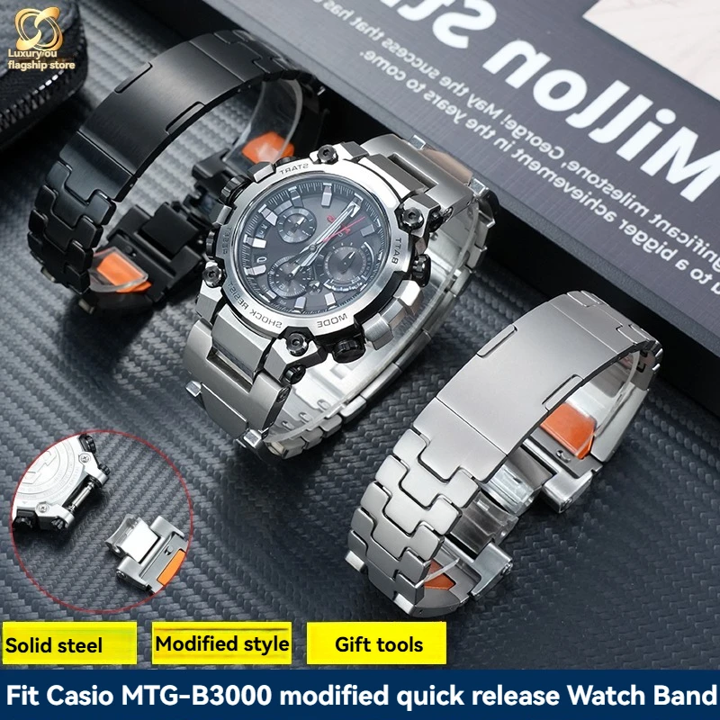 

Для серии Casio MTG-B3000B/BD модифицированный оригинальный быстросъемный мужской модный ремешок для часов из твердой нержавеющей стали, аксессуары