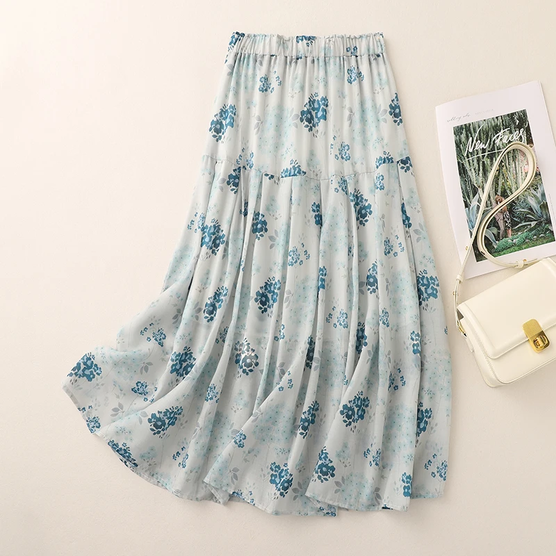 

Women's skirt French retro forest blue fairy floral