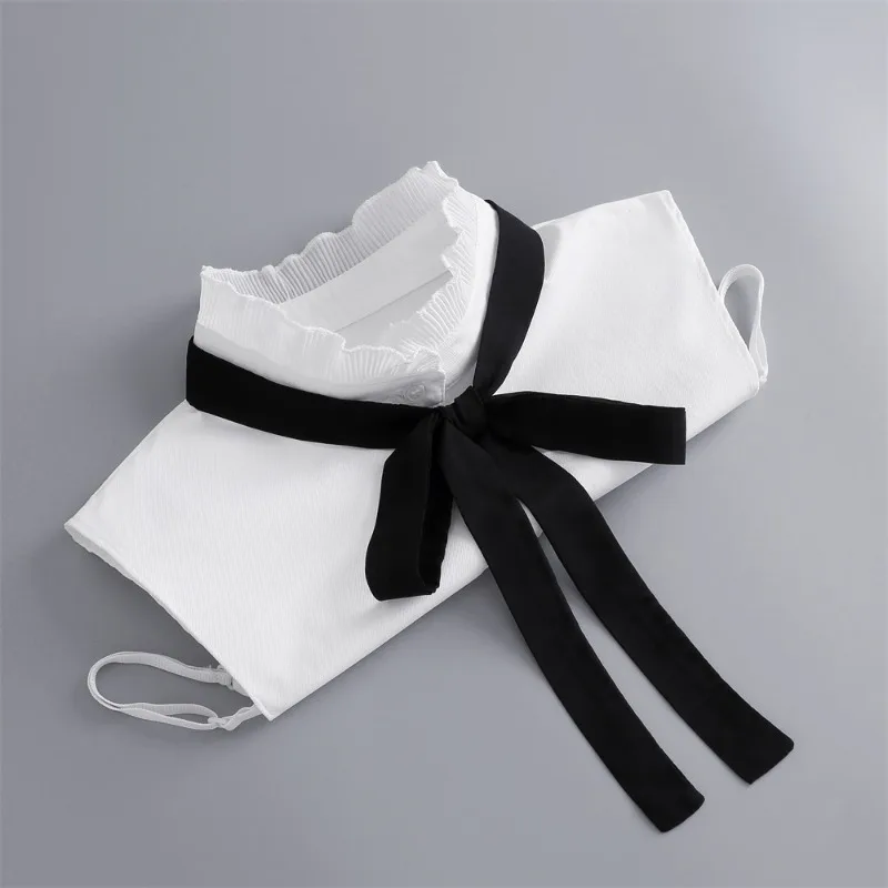 여성용 한국 스타일 셔츠 가짜 칼라 리본 타이 페이크 칼라 반셔츠 블라우스 가짜 칼라 스웨터 셔츠 탈부착 가능한 칼라