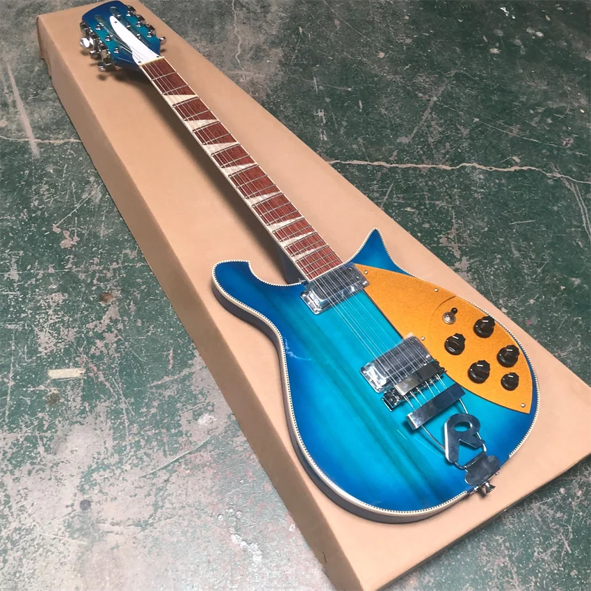 Stock, ricken   back 12 string 660 electric guitar, factory wholesale and retail, blue, popular guitar, free delivery