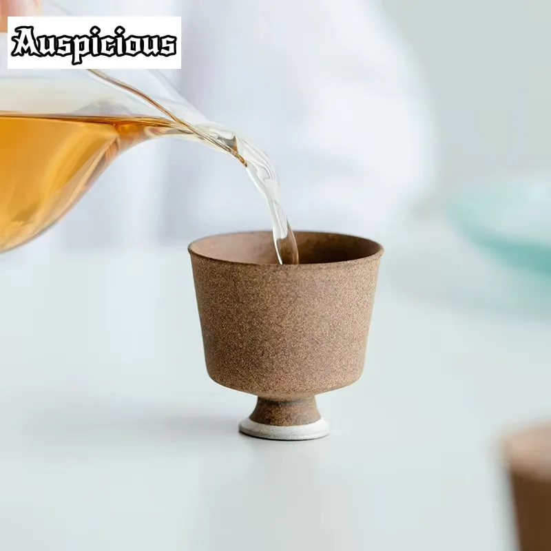 2 قطعة/مجموعة ريترو قديم روك كلاي الشاي النقي اليدوية تتبع الفضة السيراميك كوب صغير عالية القدم ماستر كأس السلطانية تذوق الشاي القدح 35 مللي