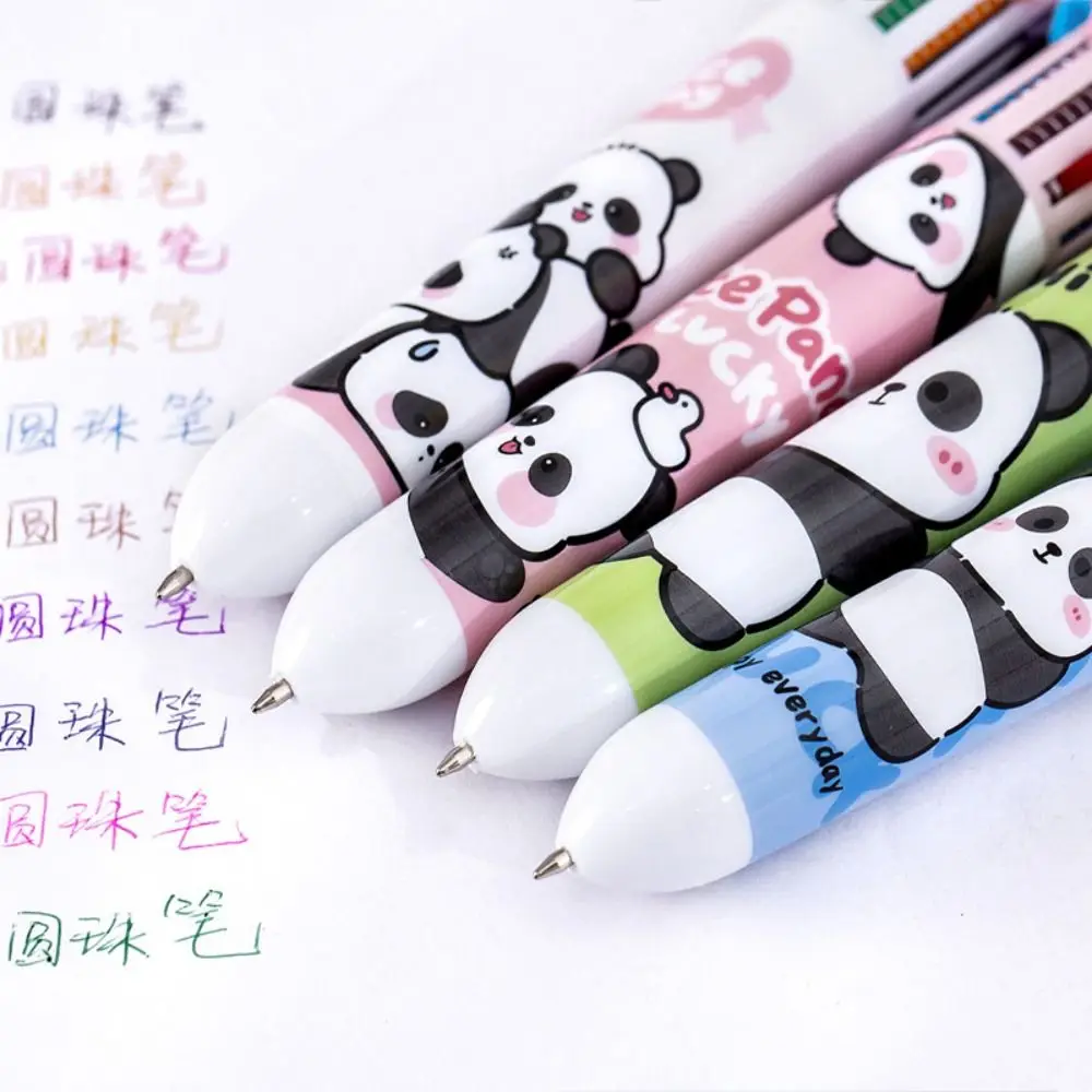 

0.5mm Cartoon Panda Ballpoint Pen Cute 10 In 1 Journal Pens Portable Press-type Colorful Ink Gel Pen Student