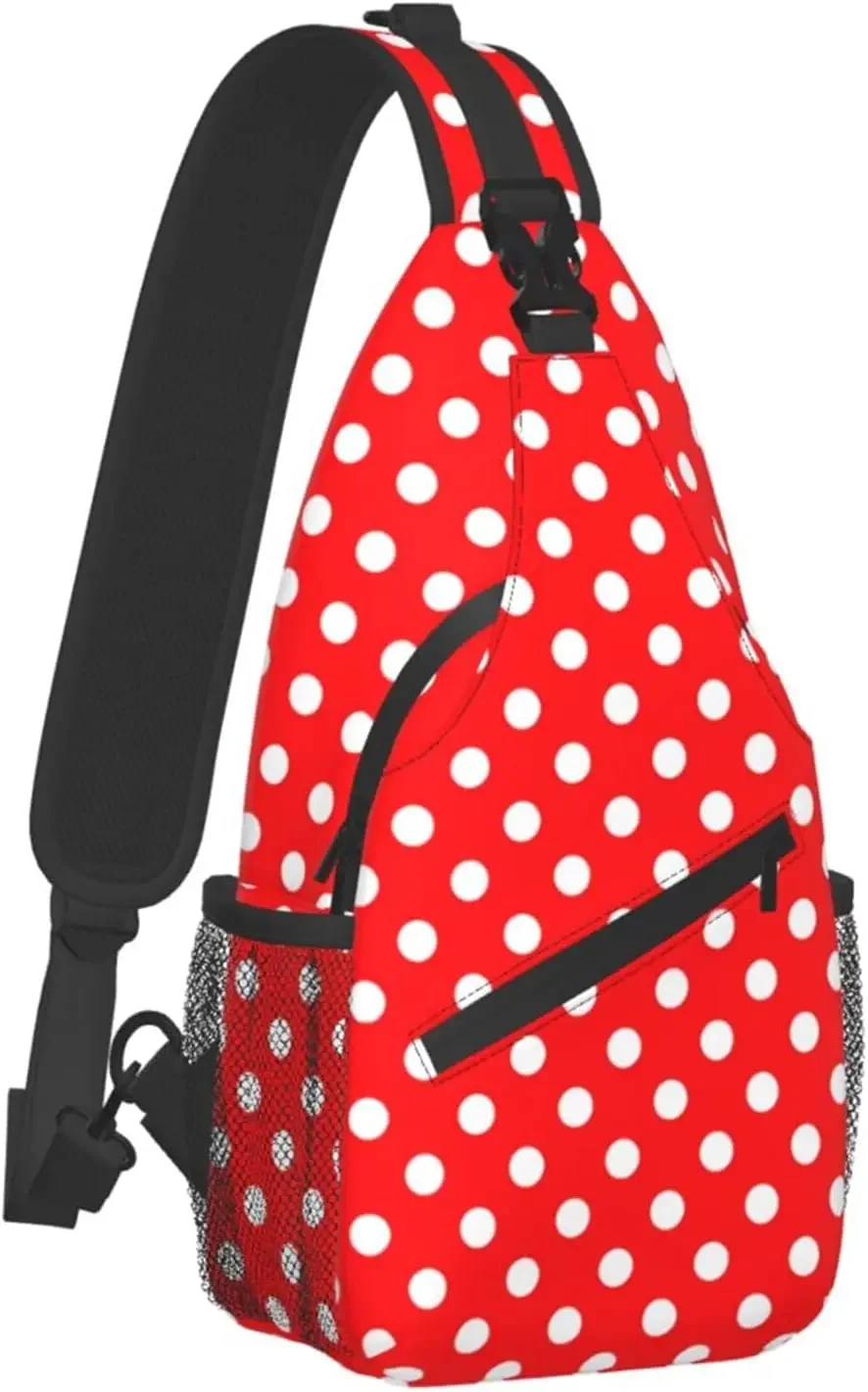 Fiephvsa tas ransel selempang, kantung bahu dada serbaguna Polka Dot merah putih untuk Gym berpergian mendaki Satu Ukuran