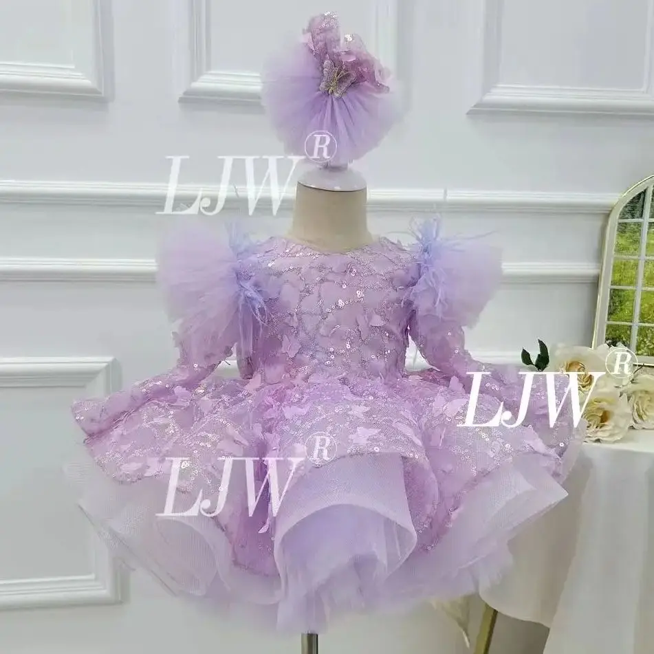

Luxury0-12 years old new baby dress long sleeved sequined butterfly mesh one-year-old birthday gift elegant dress for girls aged