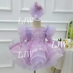 Luxury0-12 years old new baby dress long sleeved sequined butterfly mesh one-year-old birthday gift elegant dress for girls aged