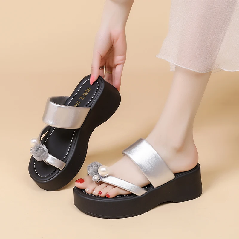 

2026 New Hollow Out Female Casual Comfortable Roman Sandals Open Toe Buckle Strap Platform Sandals High Heels Wedge Shoes