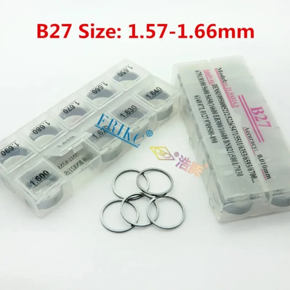 ERIKC 50PCS CR Diesel Fuel Injector Calibration Shims B27 Diesel Engine Adjustment Shim B27 Gasket Size: 1.57-1.66mm