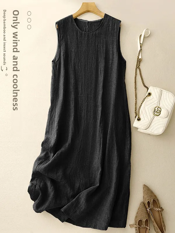 Cotton Linen Svel Casual Versatile Mid-Length Summer Dr Korean Sle Commute Soft Medium A-Line Skirt round Ne