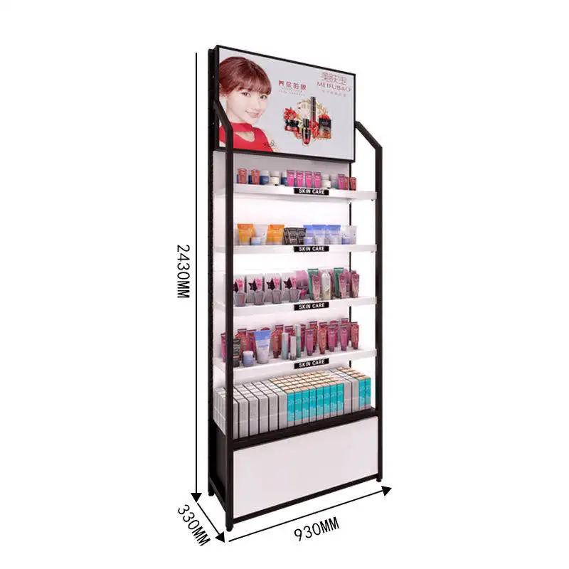 (customized)Cosmetic Shelf Heavy-Duty Display Stand Metal Wood Shop Supermarket  Metal Supermarket Display Racks