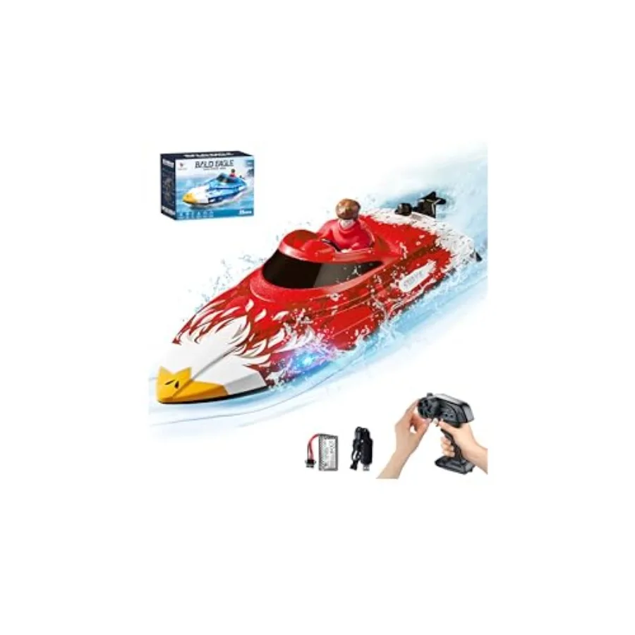 

25KMH RC Remote Control Boat with LED Lights, Self-Righting, Low Battery Alert, 2.4GHz, with 800 mAh Lithium battery, Waterproo