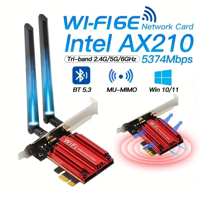 

Беспроводная сетевая карта AX210NGW 802.11AX PCIe, 5374 Мбит/с, Wi-Fi