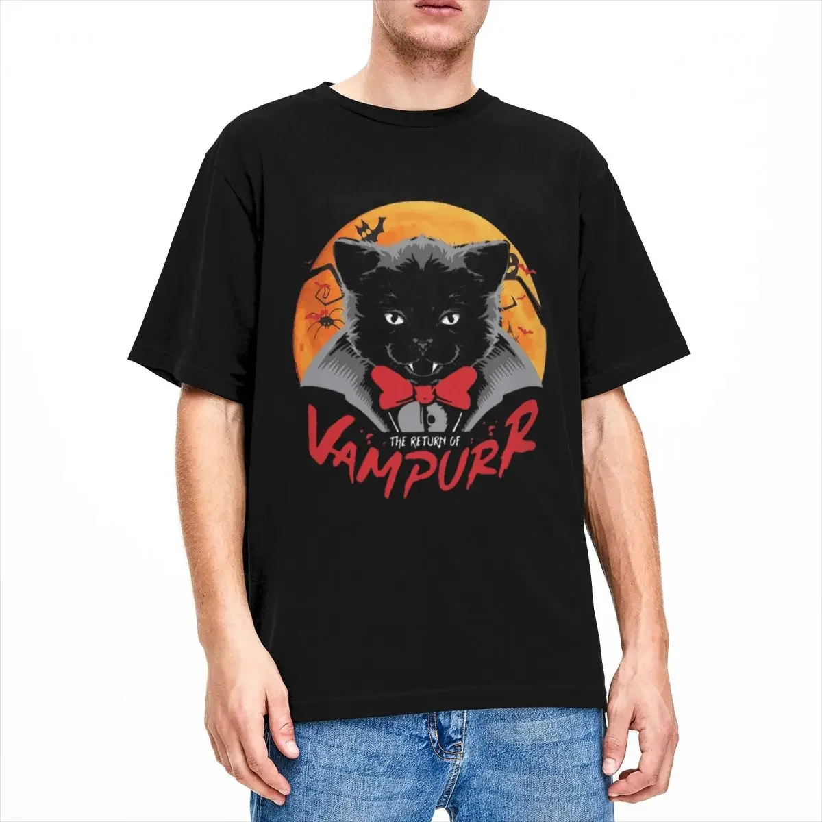 Casual The Return Of Vampurr T-Shirt Men Women's Crewneck Pure Cotton Halloween Funny Cat Short Sleeve Tee Shirt Graphic Clothes