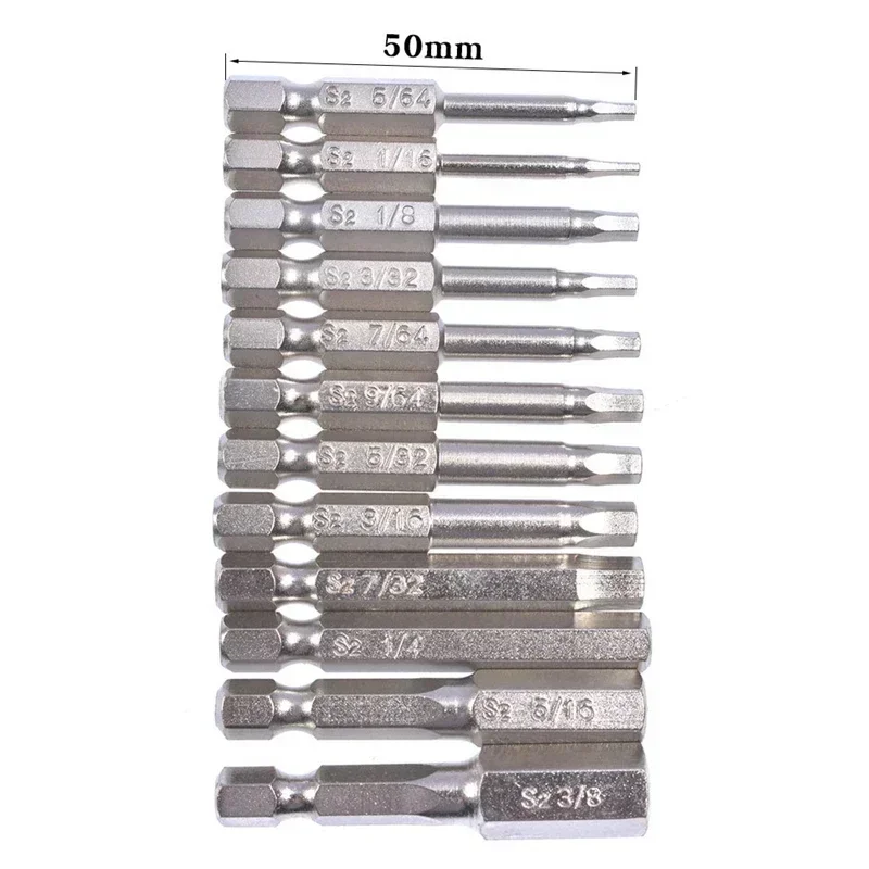 12pcs 50mm English System Electroplated Screwdriver Drill Bit Set Strong Magnetic Hexagon Screwdriver Head Set Hand Tool